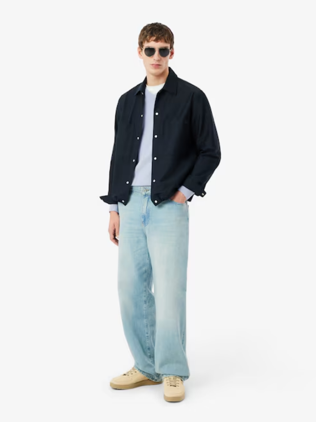 LACOSTE Monochrome Cotton V-neck Sweater Light Blue