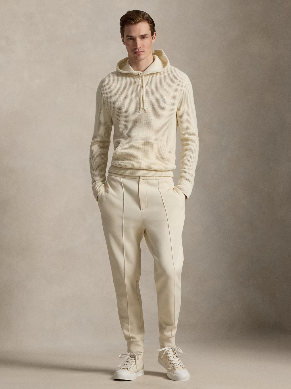 RALPH LAUREN Long-Sleeve Textured Hooded Pullover Sweater Andover Cream