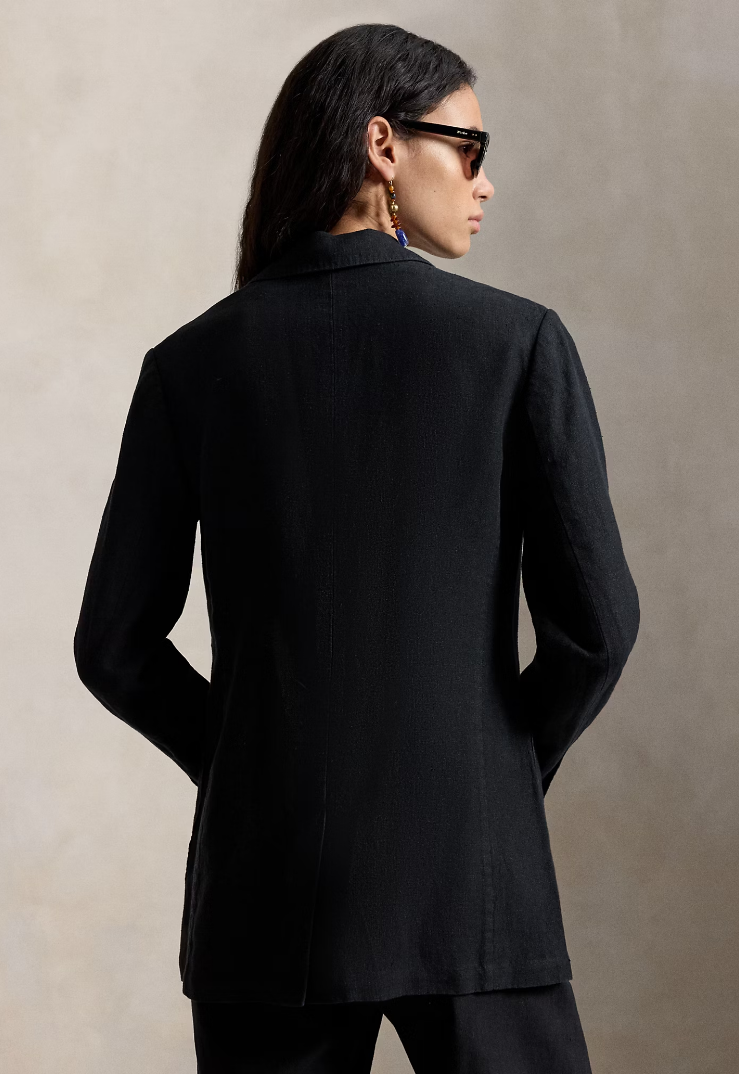 RALPH LAUREN WOMENS Single-Breasted Linen Blazer Polo Black