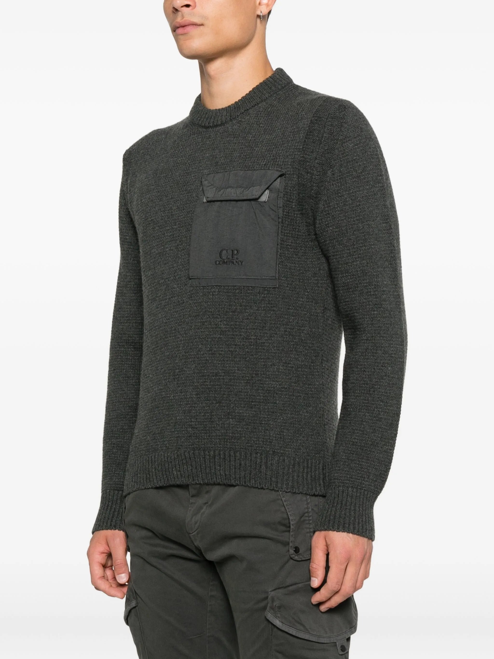 C.P COMPANY Chest Pocket Crewneck Sweater Dark Shadow Grey