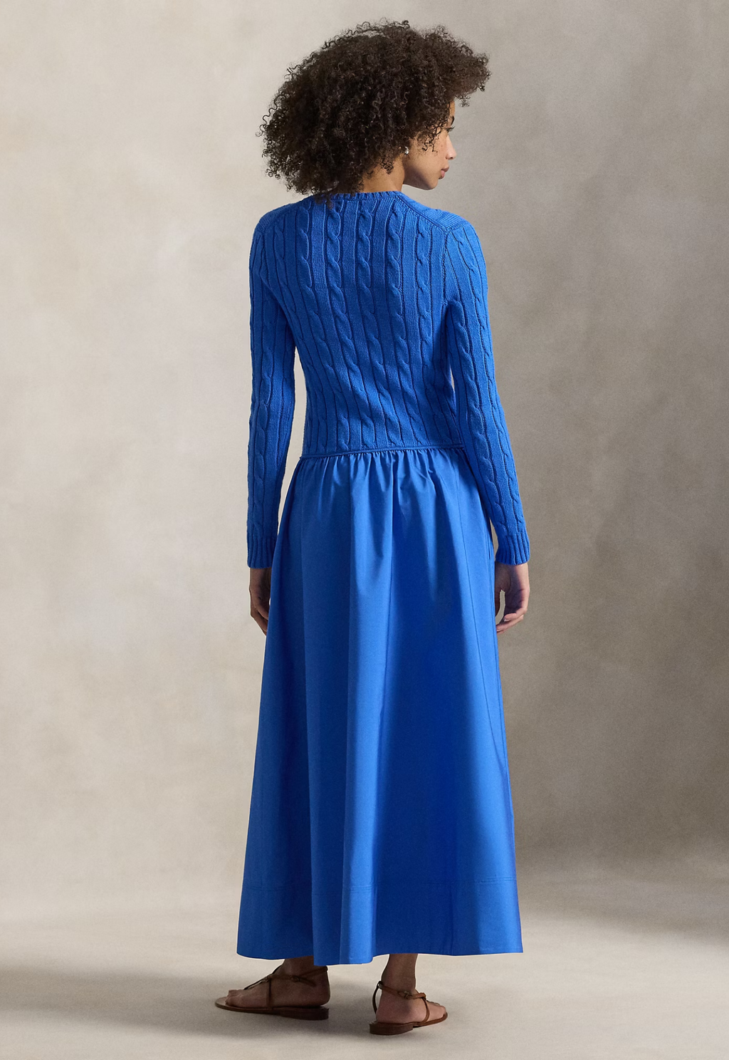 RALPH LAUREN WOMENS Cable-Knit Bodice Cotton Dress Colby Blue