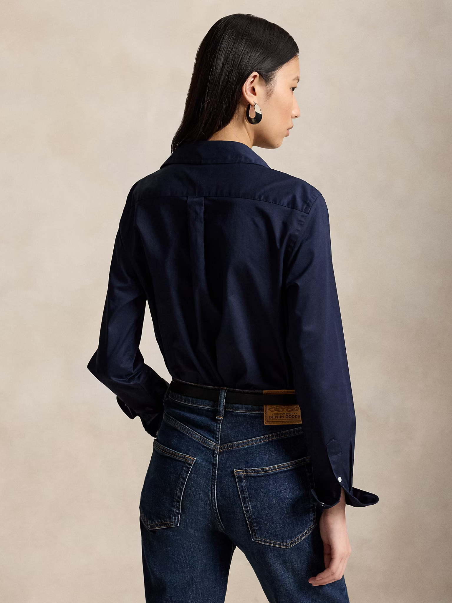 RALPH LAUREN WOMEN Classic Fit Cotton Twill Shirt Hunter Navy