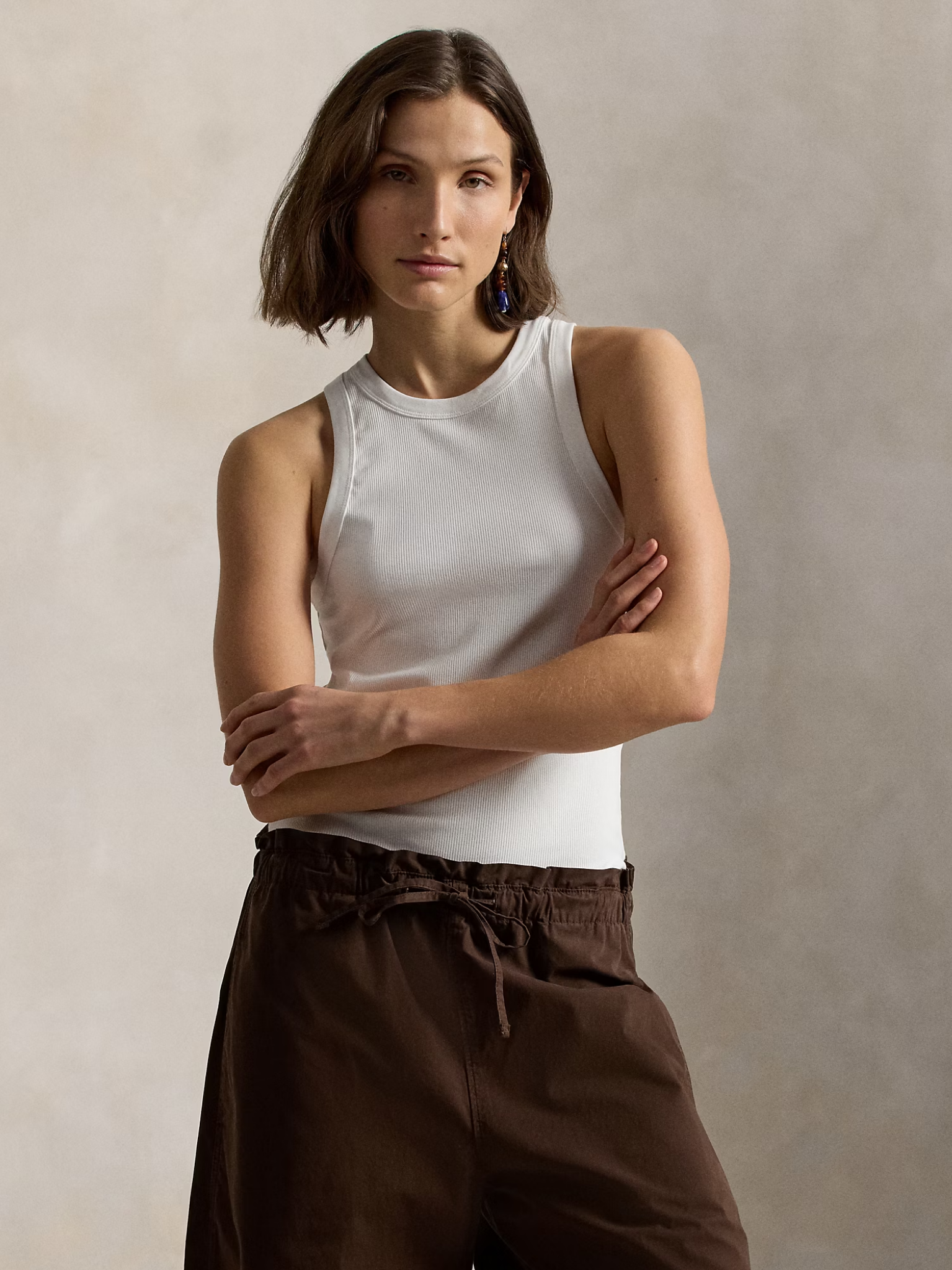 RALPH LAUREN WOMEN Stretch Cotton Rib-Knit Tank White