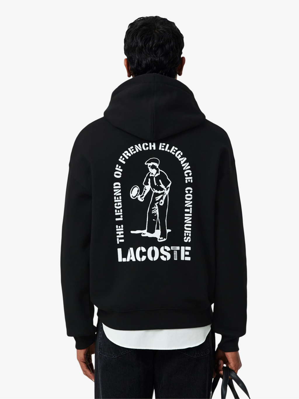 LACOSTE Loose Fit Printed Hoodie Black