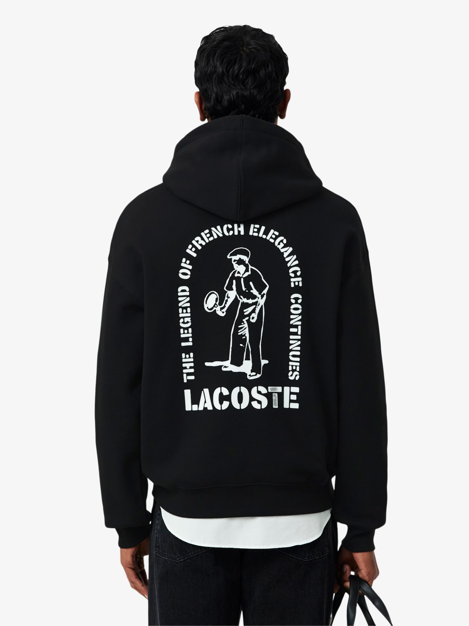 LACOSTE Loose Fit Printed Hoodie Black