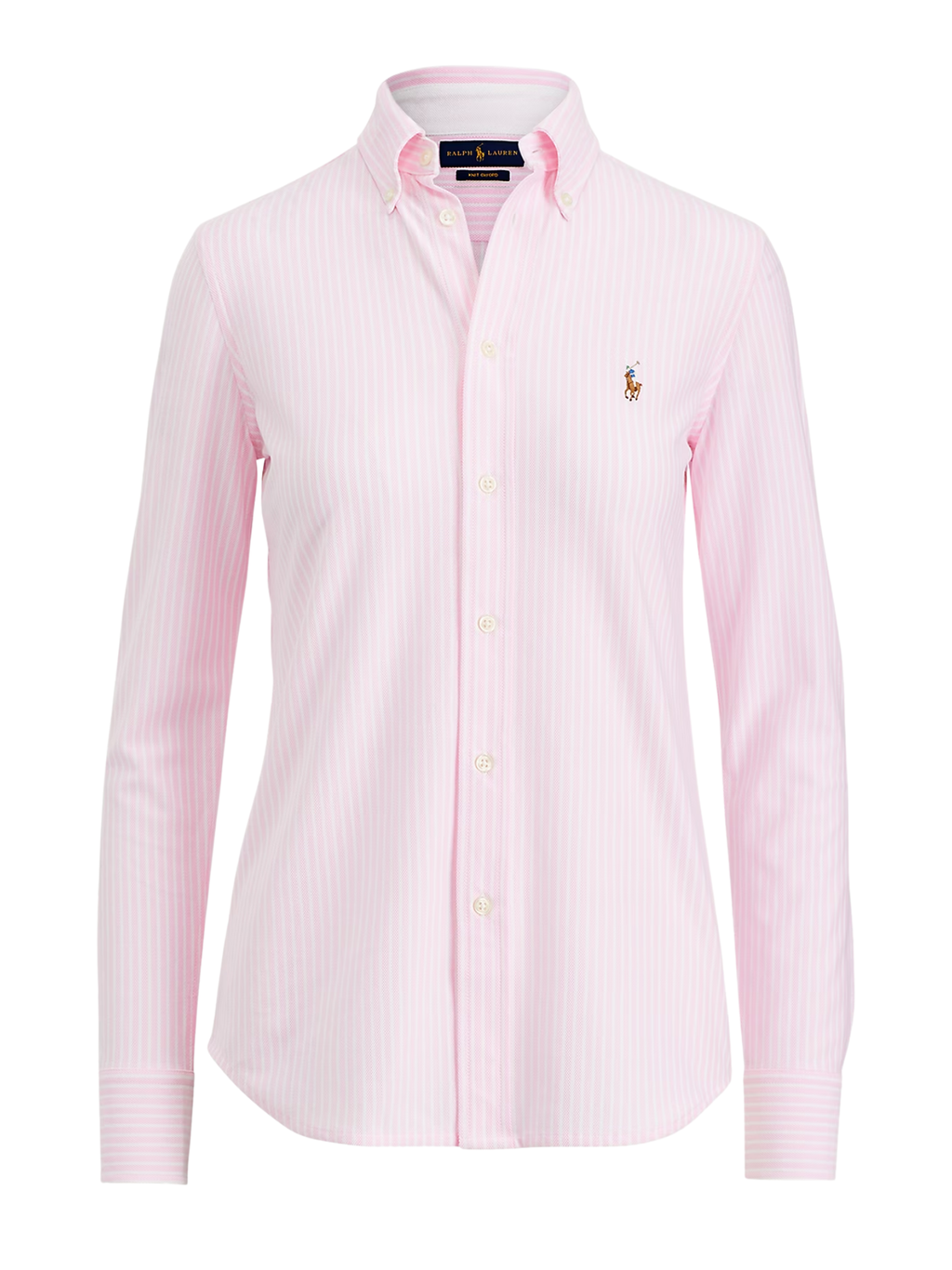 RALPH LAUREN WOMEN Striped Knit Oxford Shirt Pink/White
