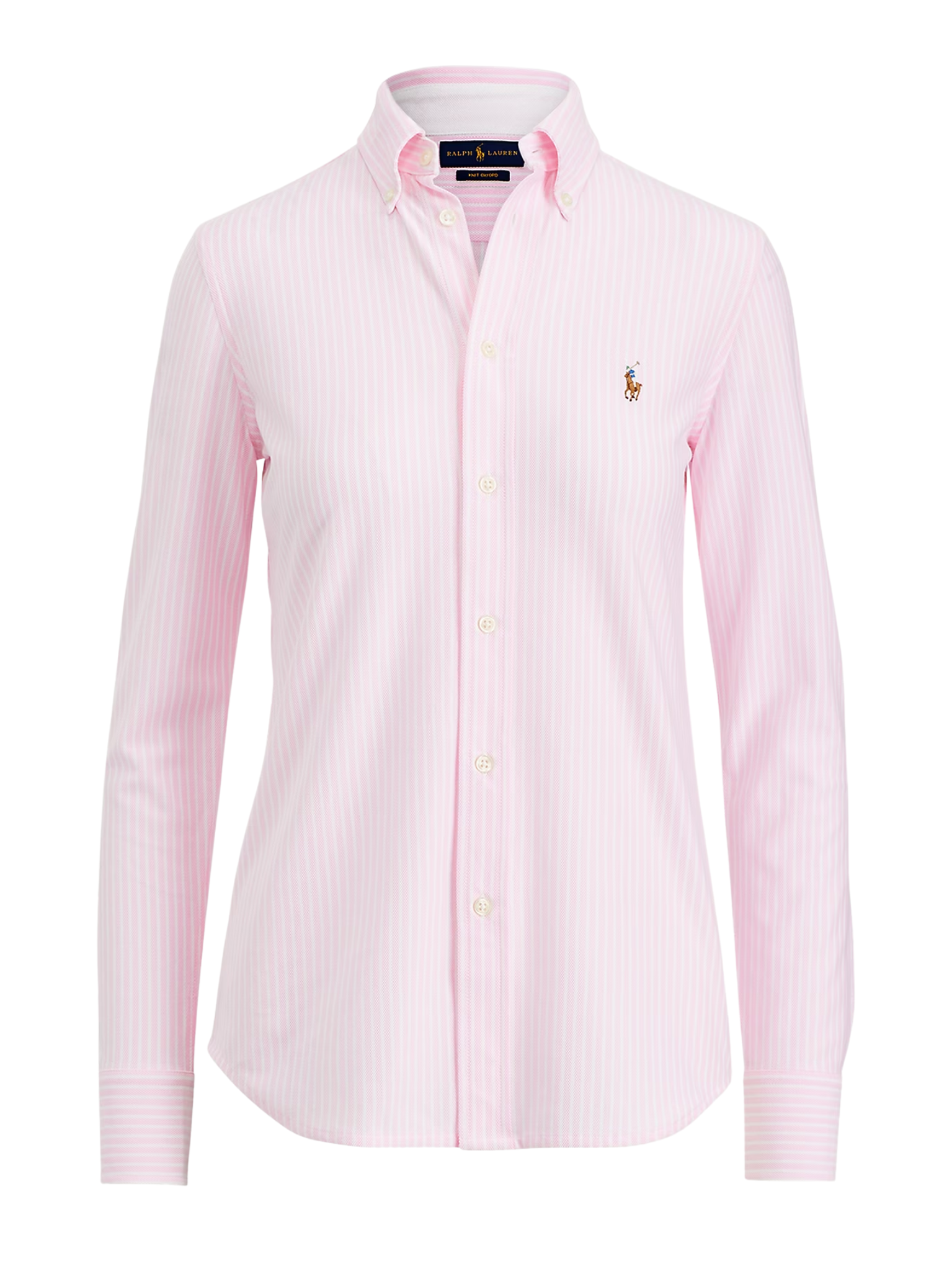 RALPH LAUREN WOMEN Striped Knit Oxford Shirt Pink/White