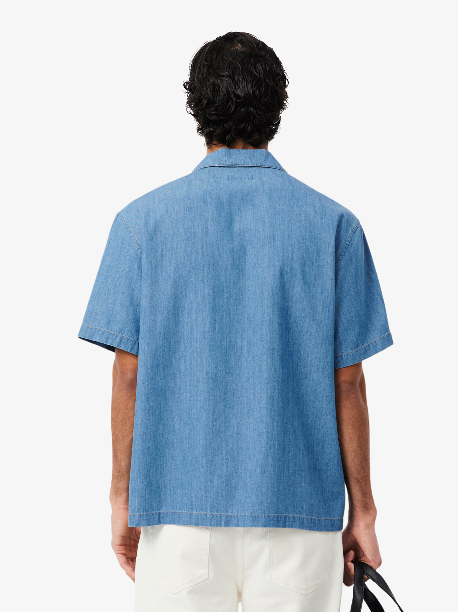 LACOSTE Relaxed Fit Open Neck Denim Shirt Blue