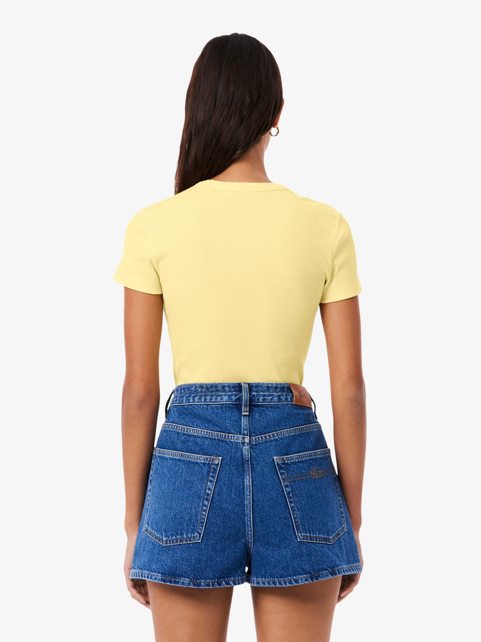 LACOSTE WOMEN Slim Fit Ribbed Cotton T-shirt Pastel Yellow