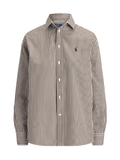 RALPH LAUREN WOMEN Relaxed Fit Striped Cotton Shirt Dark Brown/White