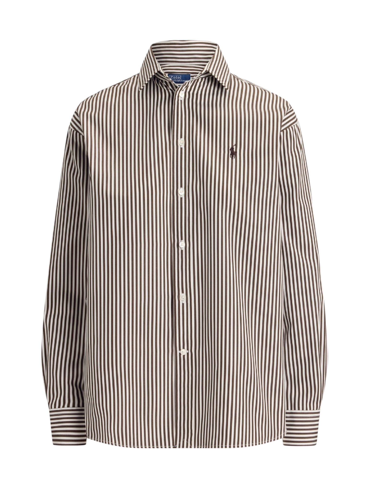 RALPH LAUREN WOMEN Relaxed Fit Striped Cotton Shirt Dark Brown/White