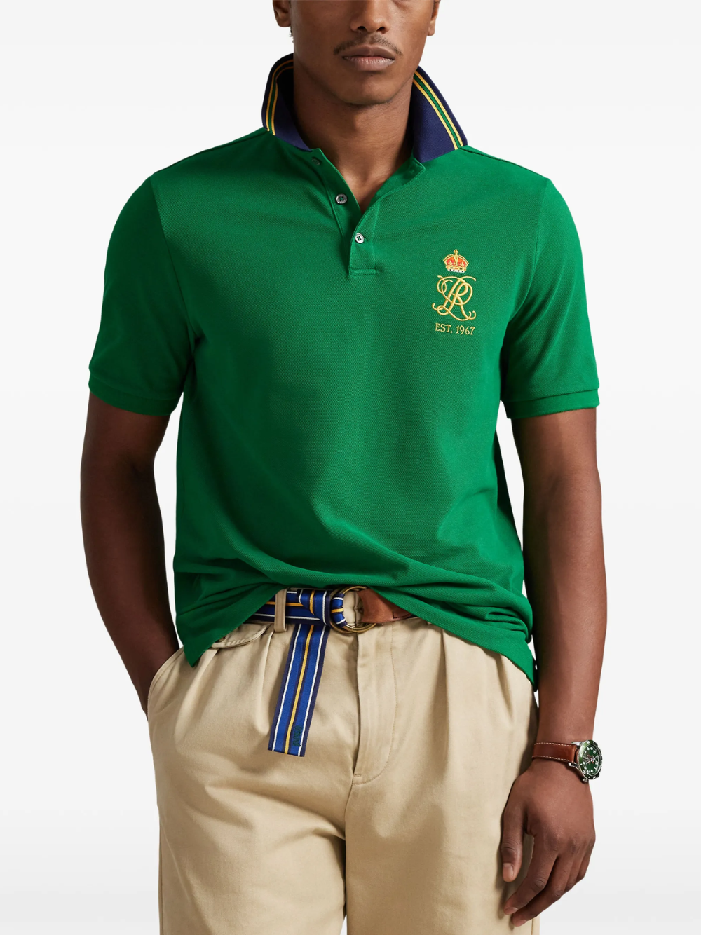RALPH LAUREN Classic Fit Crest Mesh Polo Shirt Hillside Green