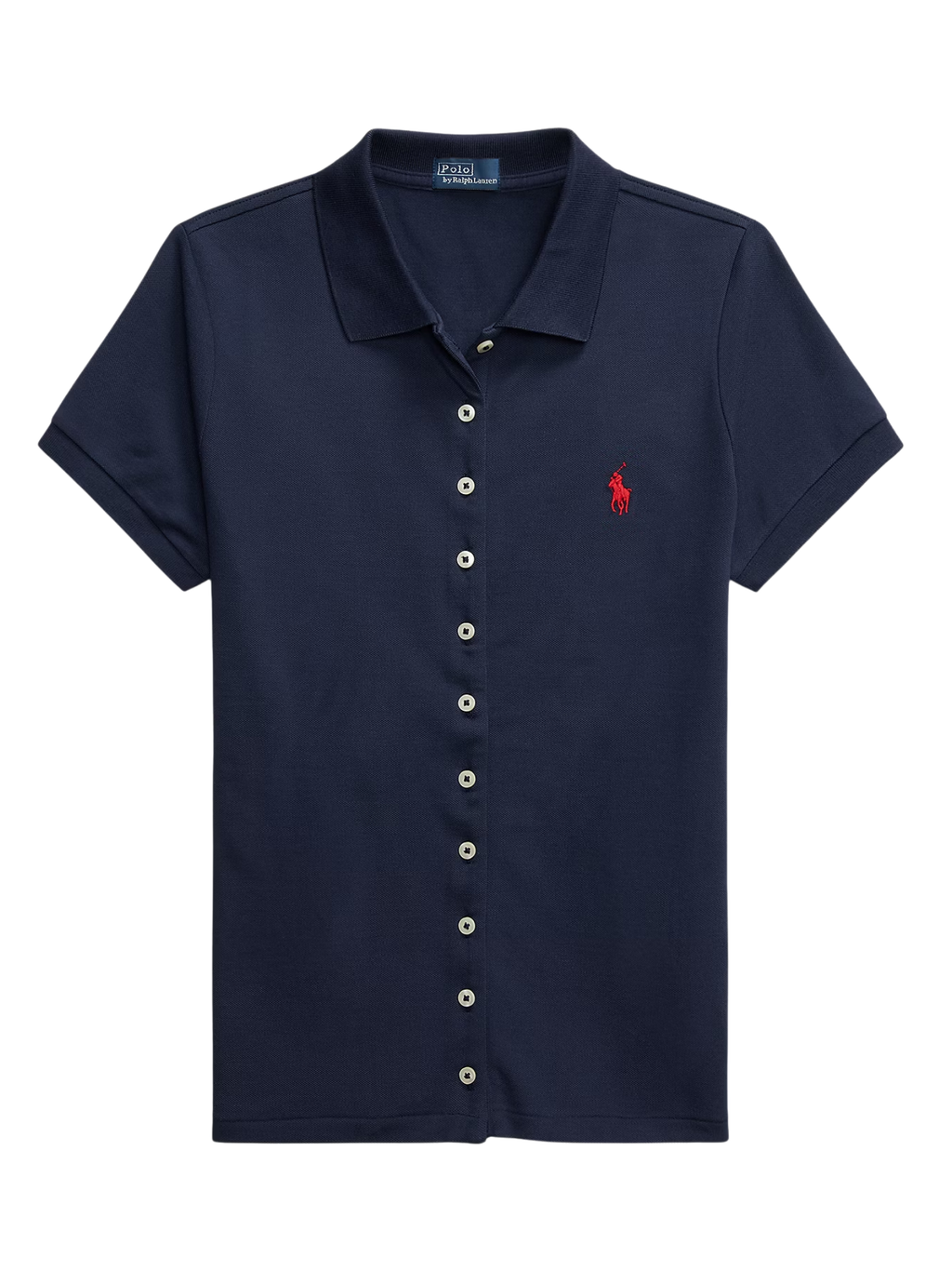 RALPH LAUREN WOMEN Buttoned-Placket Polo Shirt Newport Navy