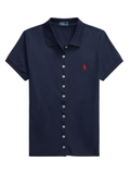 RALPH LAUREN WOMEN Buttoned-Placket Polo Shirt Newport Navy