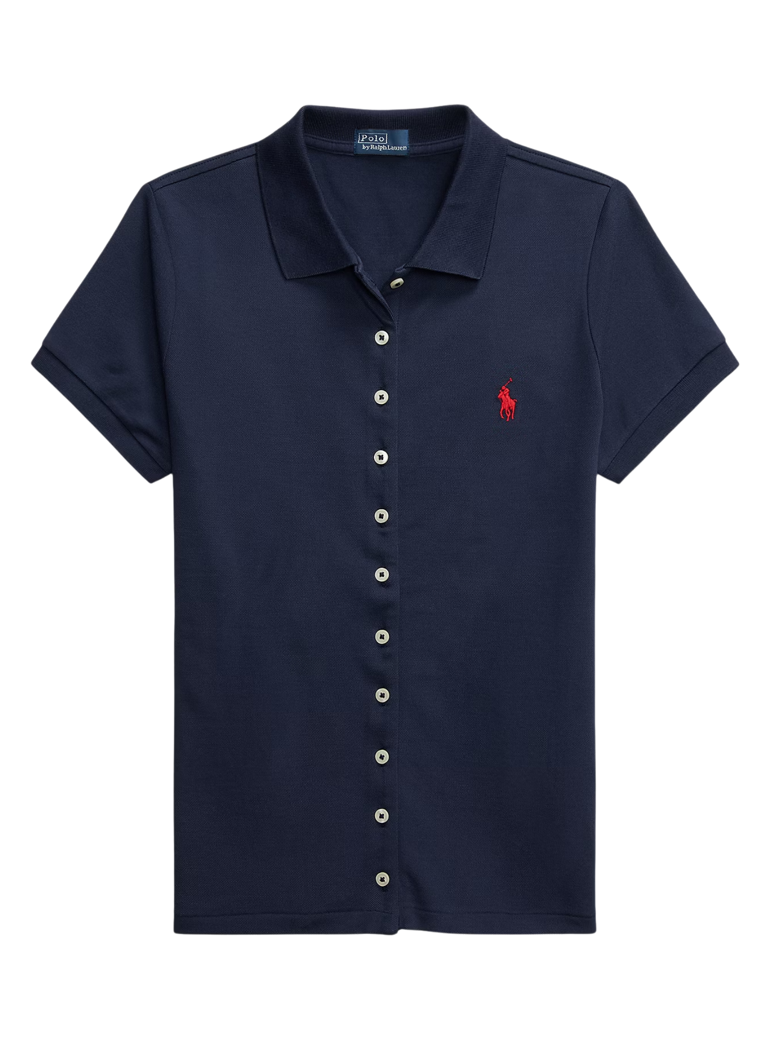 RALPH LAUREN WOMEN Buttoned-Placket Polo Shirt Newport Navy