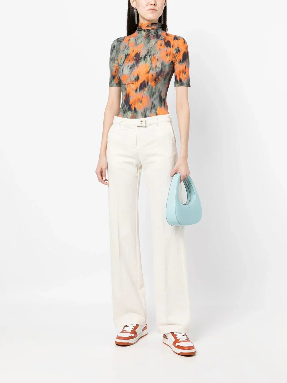 PALM ANGELS WOMEN Bull Straight Leg Denim Pants White/Fluo