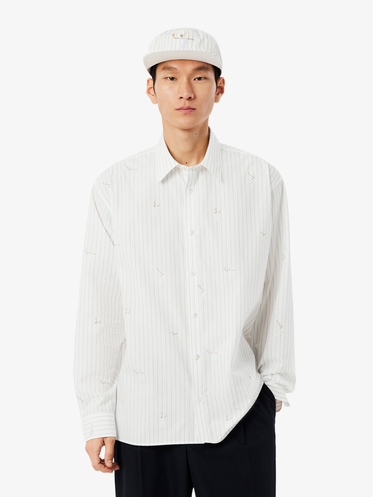 LACOSTE Relaxed Fit Embroidered Cotton Shirt White