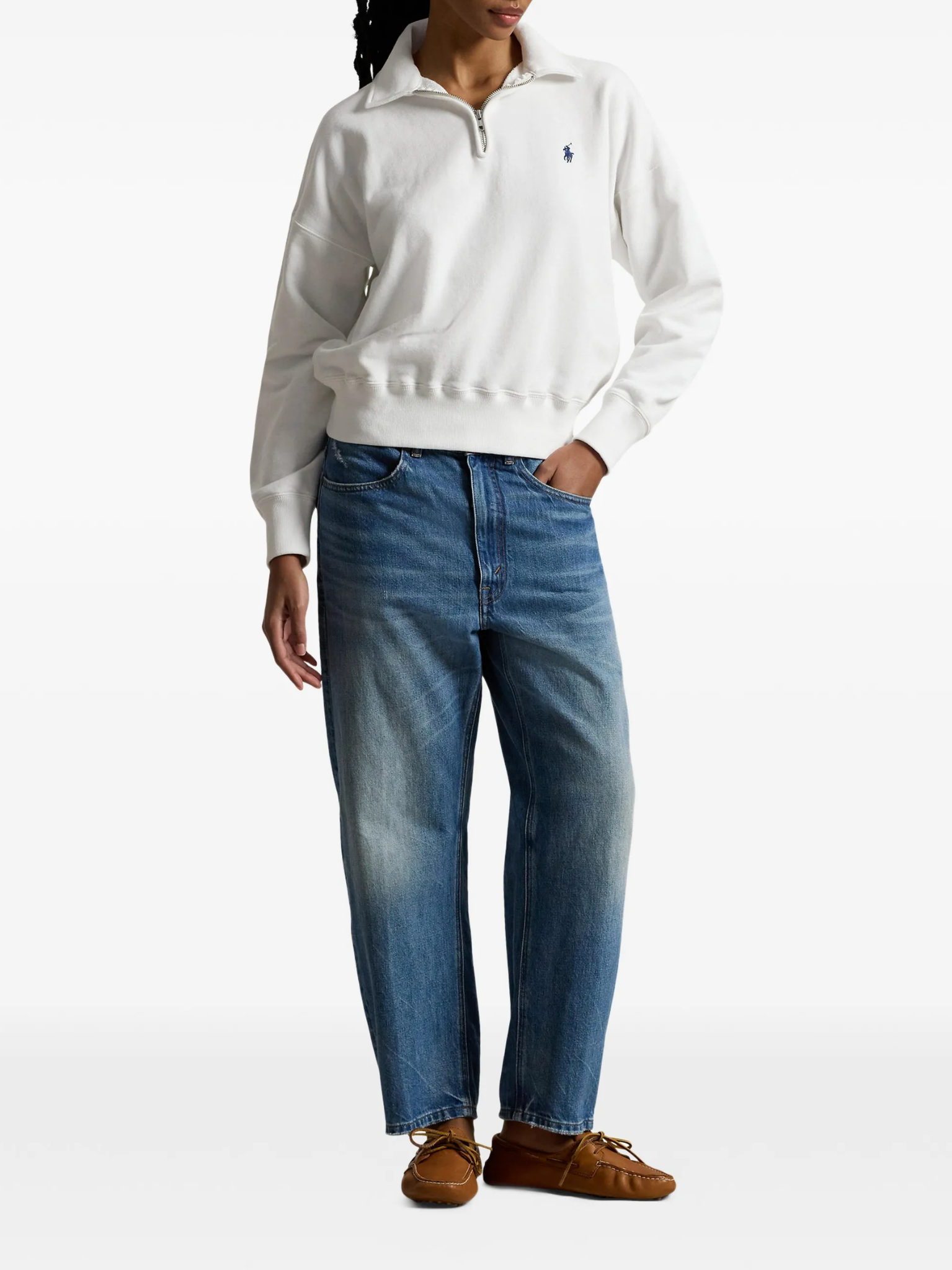 RALPH LAUREN WOMEN Lightweight Fleece Quarter Zip White