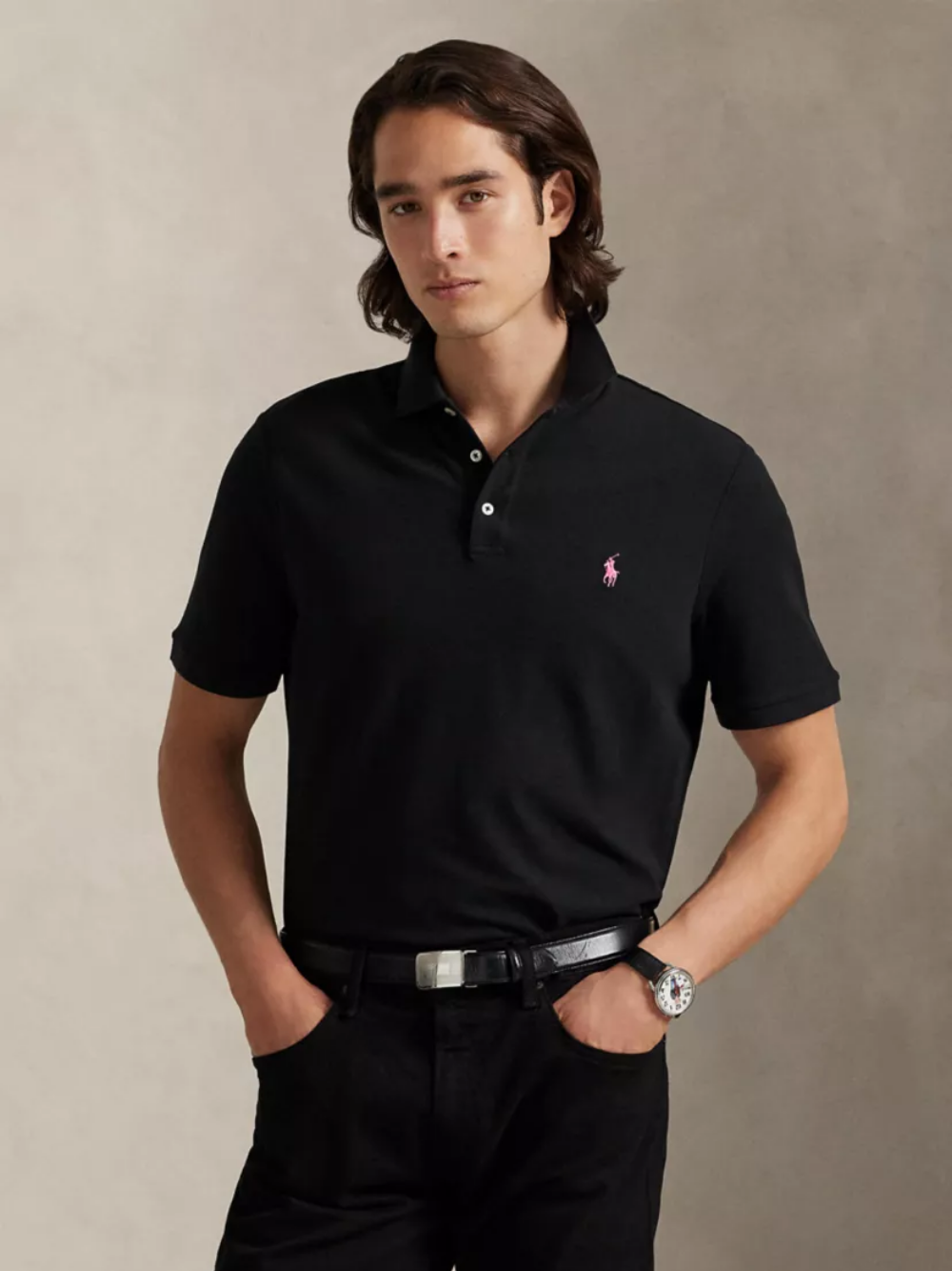 RALPH LAUREN Pink Pony Stretch Mesh Polo Shirt Black