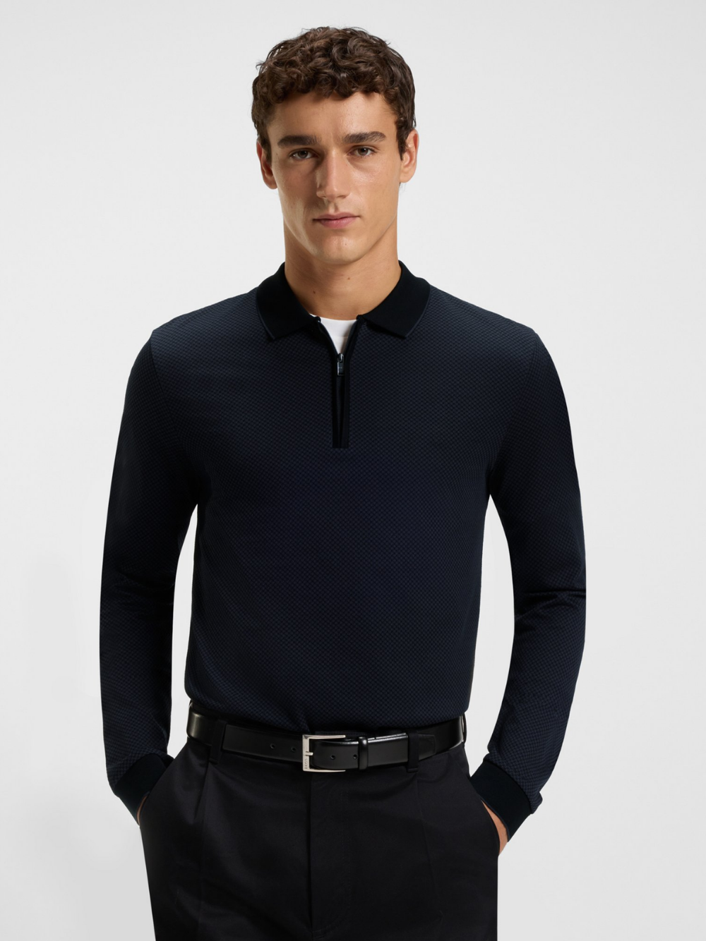 BOSS H-Peduzzi Mercerised-Cotton Polo Shirt With Two-Tone Structure Black