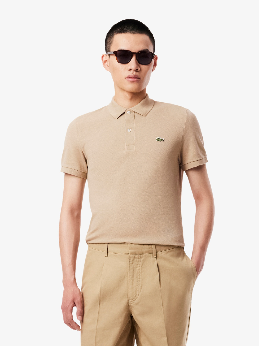 LACOSTE Slim Fit L.12.12 Piqué Polo Shirt Beige