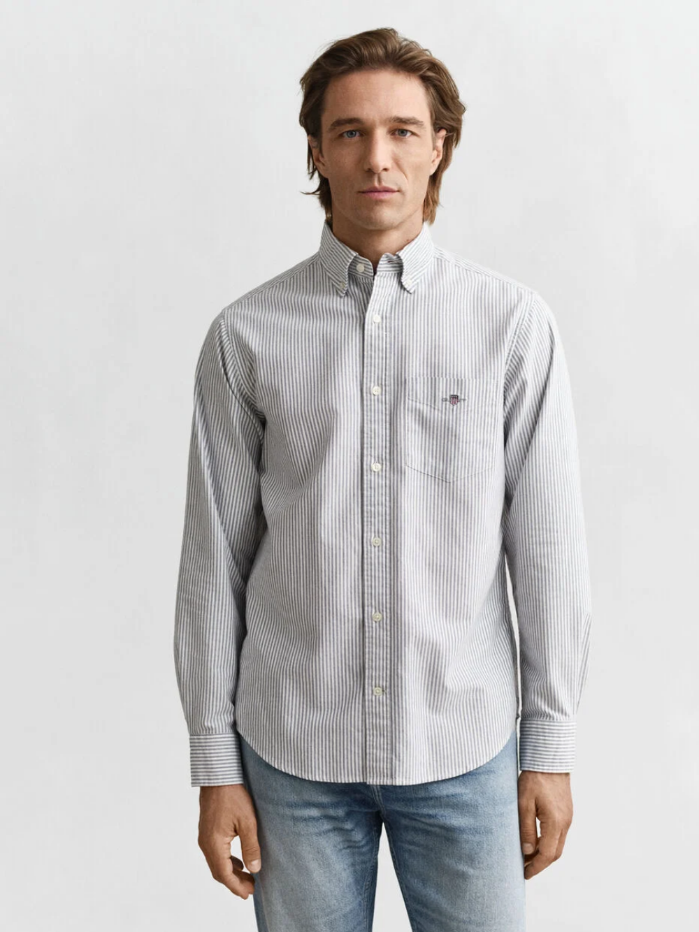 GANT Regular Fit Banker Stripe Classic Oxford Shirt Persian Blue