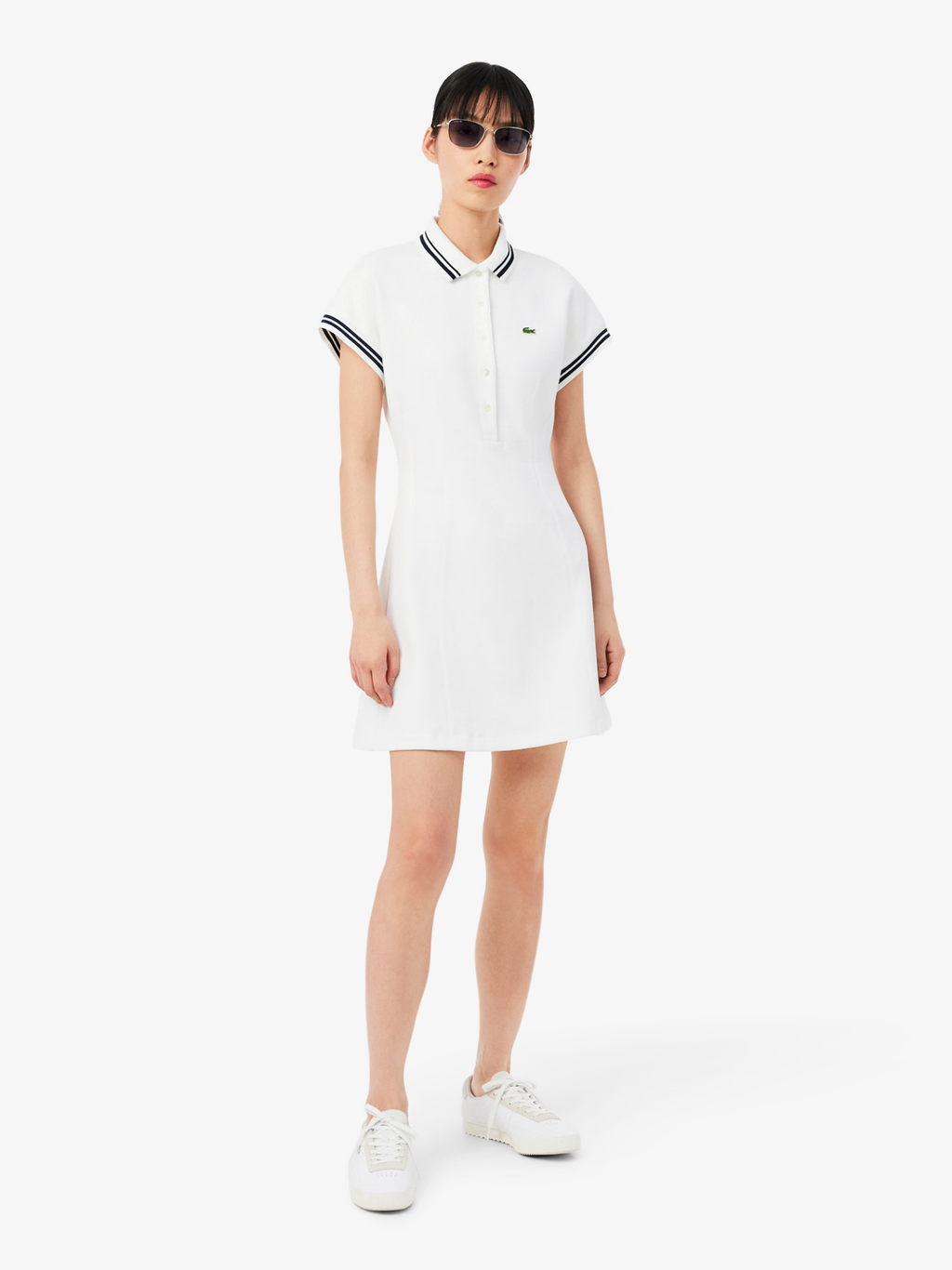 LACOSTE WOMEN French Made Polo Dress White/Navy