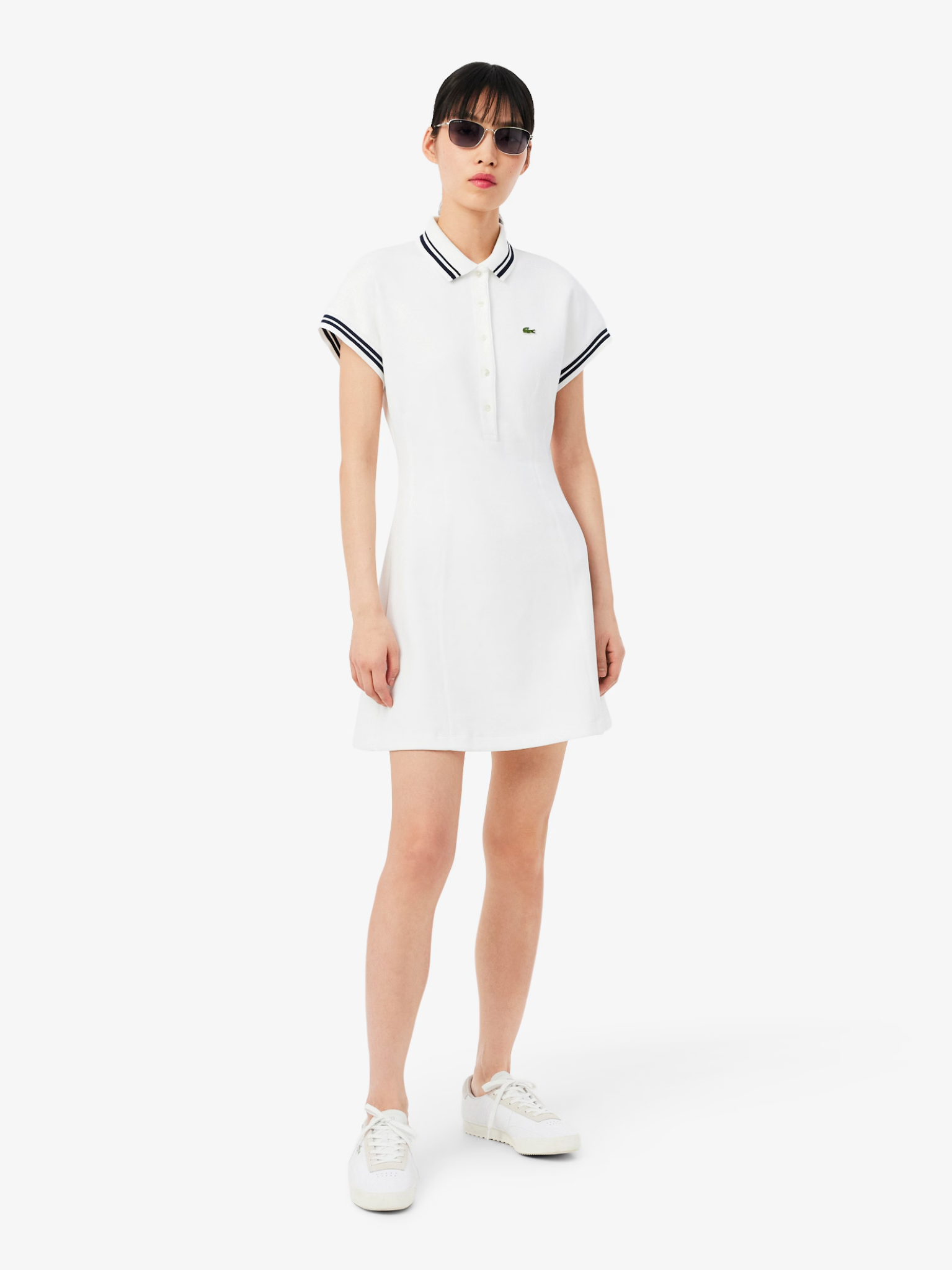 LACOSTE WOMEN French Made Polo Dress White/Navy