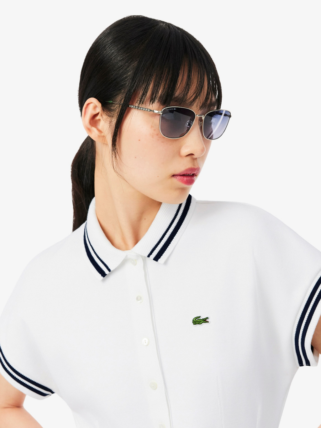 LACOSTE WOMEN French Made Polo Dress White/Navy