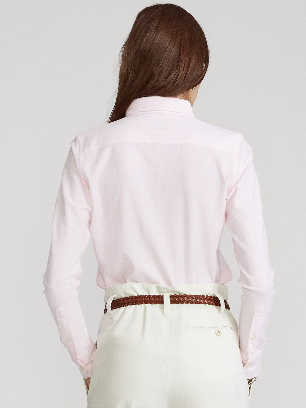 RALPH LAUREN WOMEN Striped Knit Oxford Shirt Pink/White