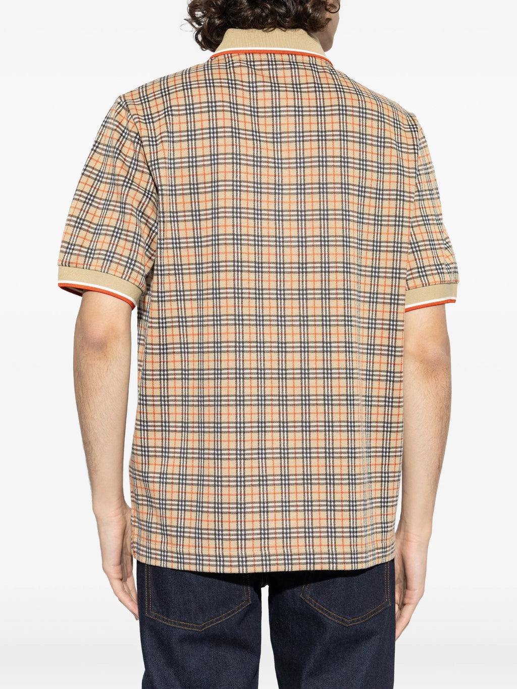 BURBERRY Check Cotton Blend Polo Shirt Sand Beige