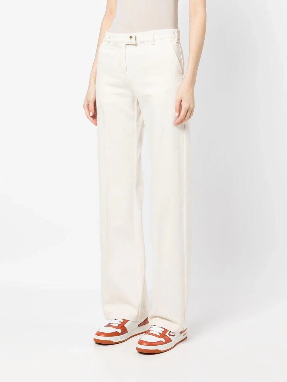 PALM ANGELS WOMEN Bull Straight Leg Denim Pants White/Fluo