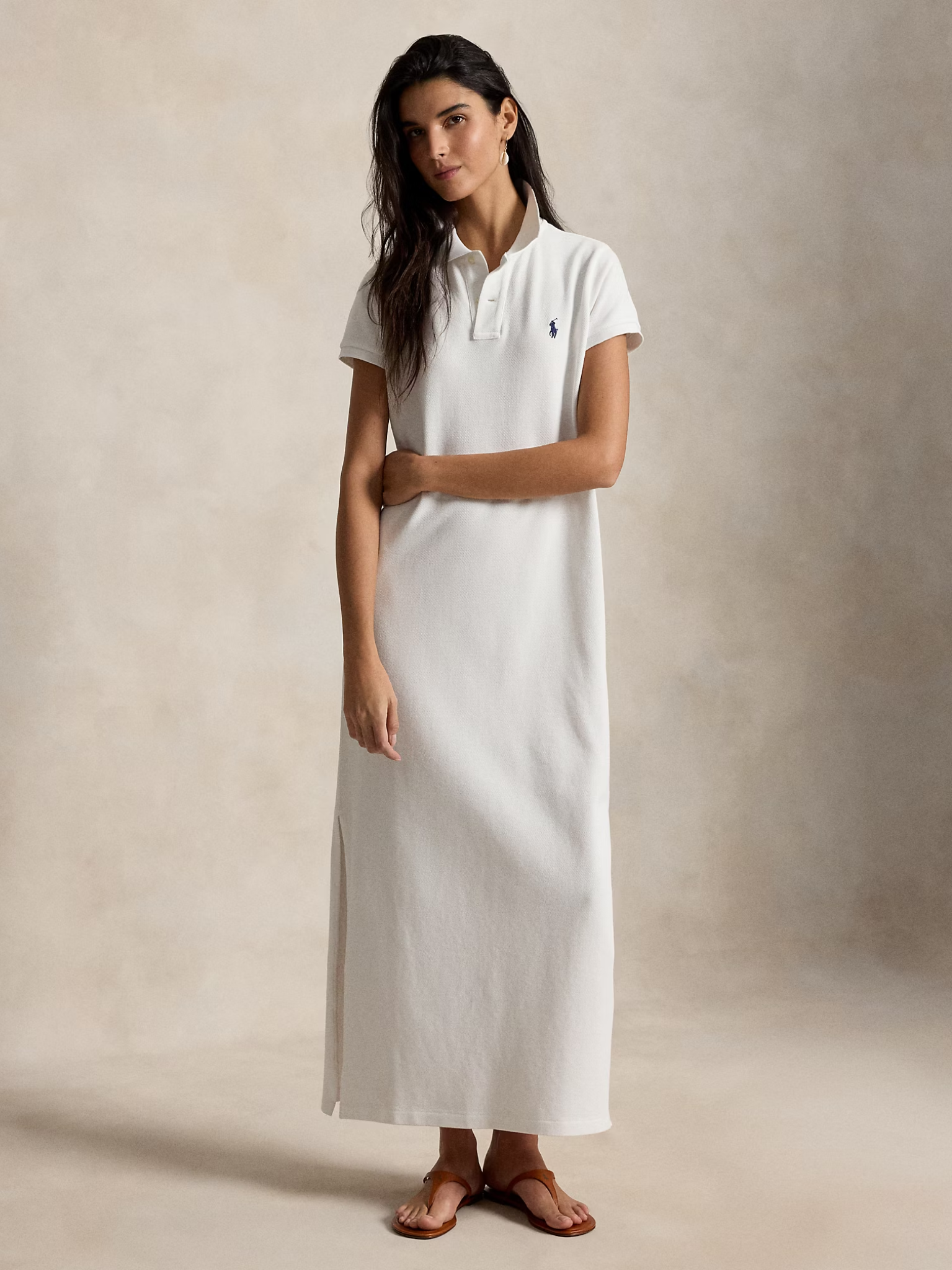RALPH LAUREN WOMEN Cotton Mesh Polo Dress White