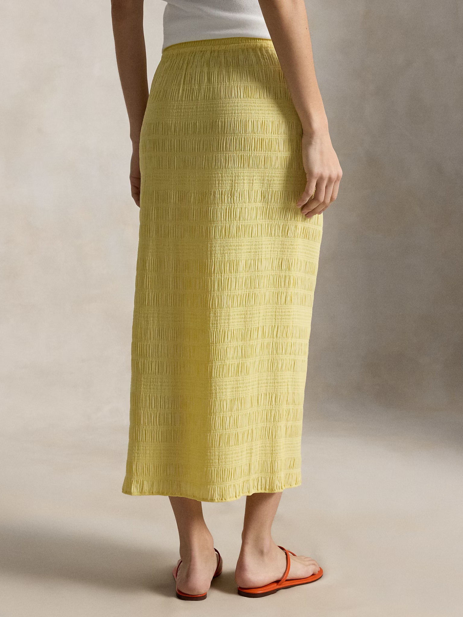 RALPH LAUREN WOMEN Seersucker Drawstring Skirt Banana Peel