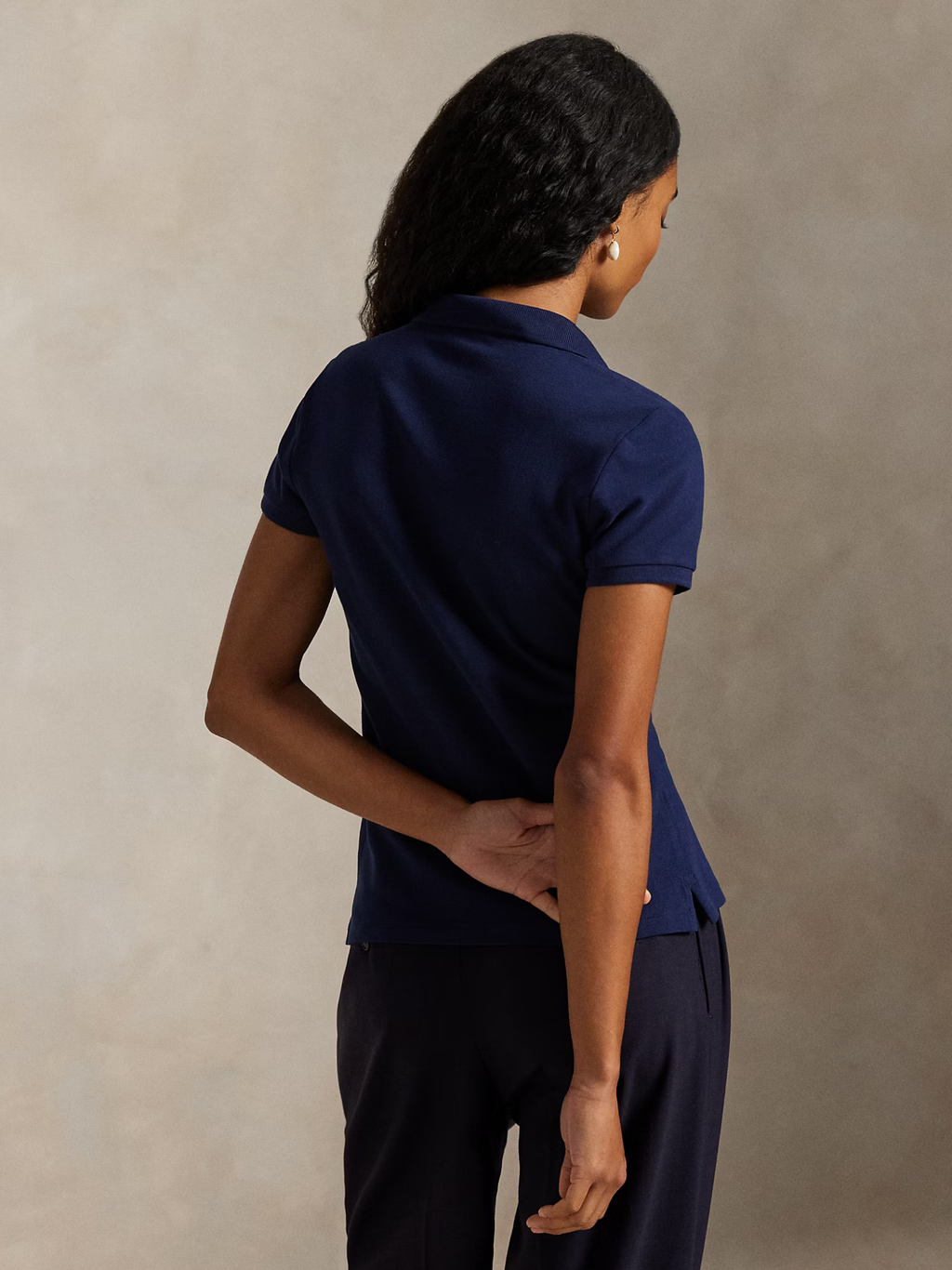 RALPH LAUREN WOMEN Buttoned-Placket Polo Shirt Newport Navy