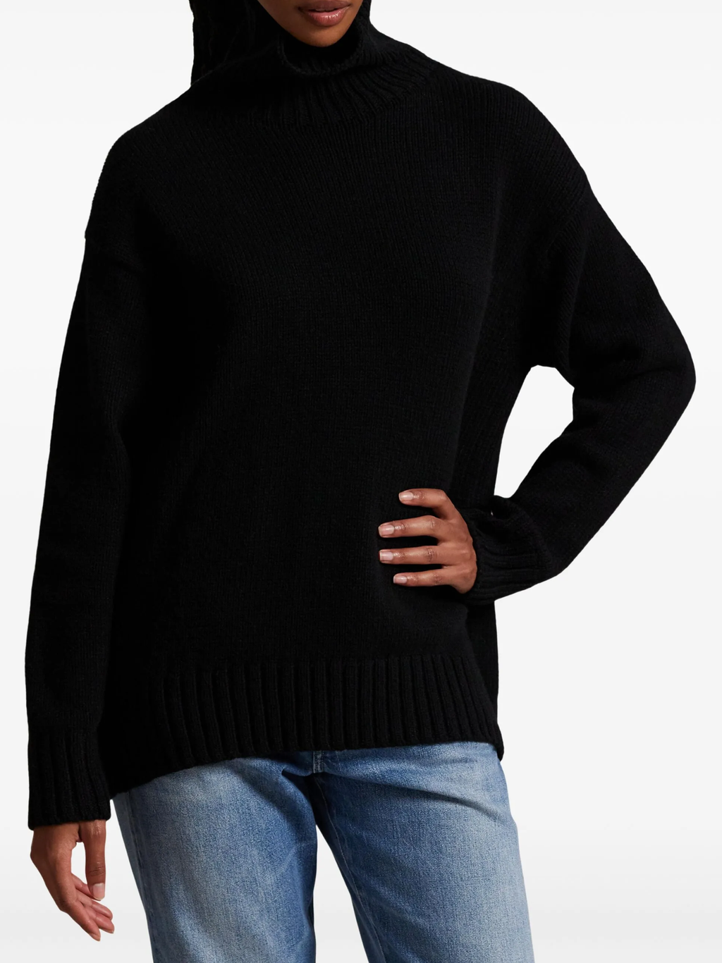 RALPH LAUREN WOMEN Wool-cashmere Turtleneck Sweater Polo Black