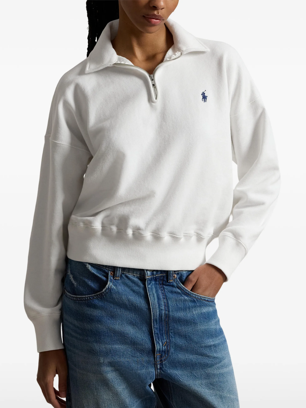RALPH LAUREN WOMEN Lightweight Fleece Quarter Zip White