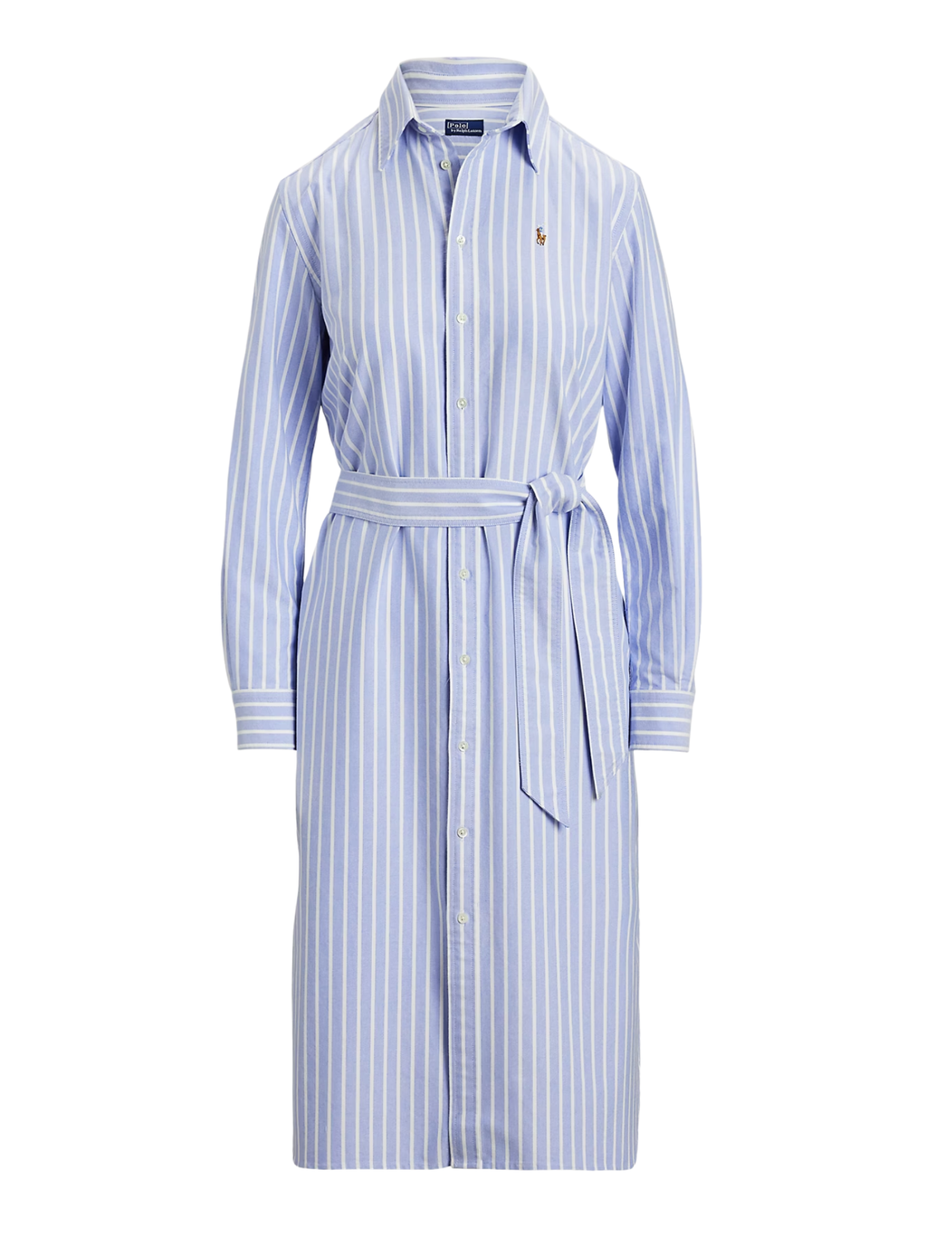 RALPH LAUREN WOMEN Striped Cotton Oxford Belted Shirt Dress Harbour Island Blue/White