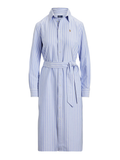 RALPH LAUREN WOMEN Striped Cotton Oxford Belted Shirt Dress Harbour Island Blue/White