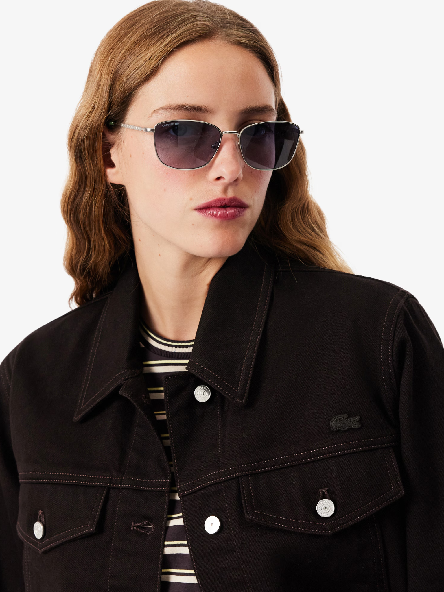 LACOSTE WOMEN Slim Fit Buttoned Denim Jacket Brown