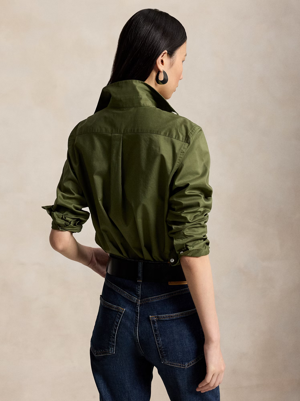 RALPH LAUREN WOMEN Classic Fit Cotton Twill Shirt Dense Olive