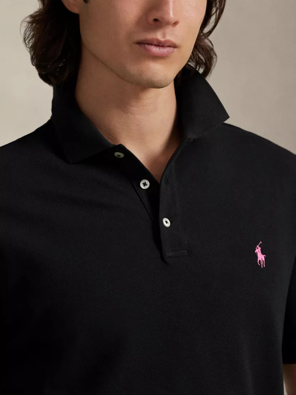 RALPH LAUREN Pink Pony Stretch Mesh Polo Shirt Black
