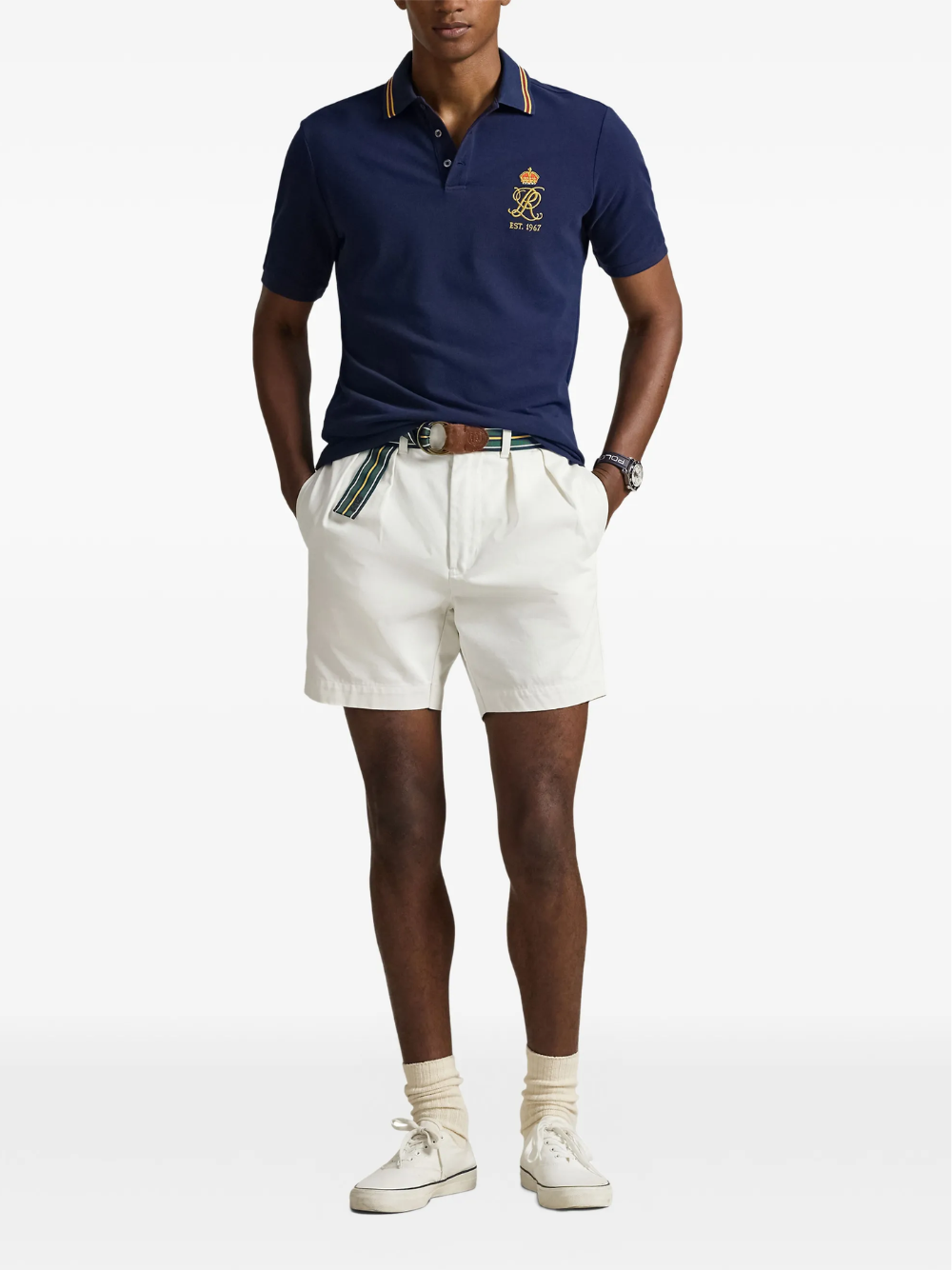 RALPH LAUREN Classic Fit Crest Mesh Polo Shirt Newport Navy
