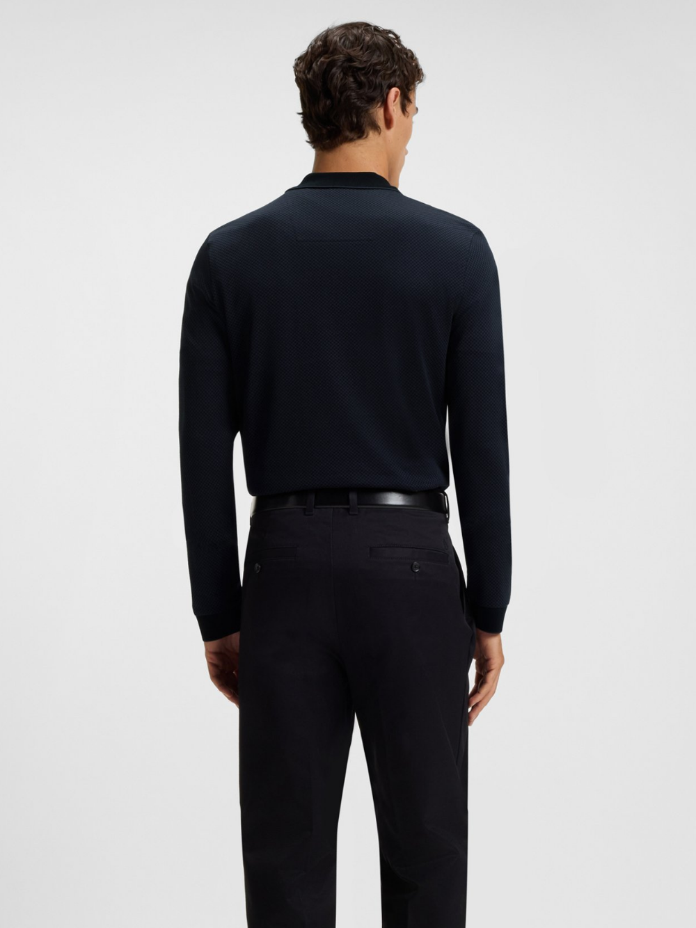 BOSS H-Peduzzi Mercerised-Cotton Polo Shirt With Two-Tone Structure Black