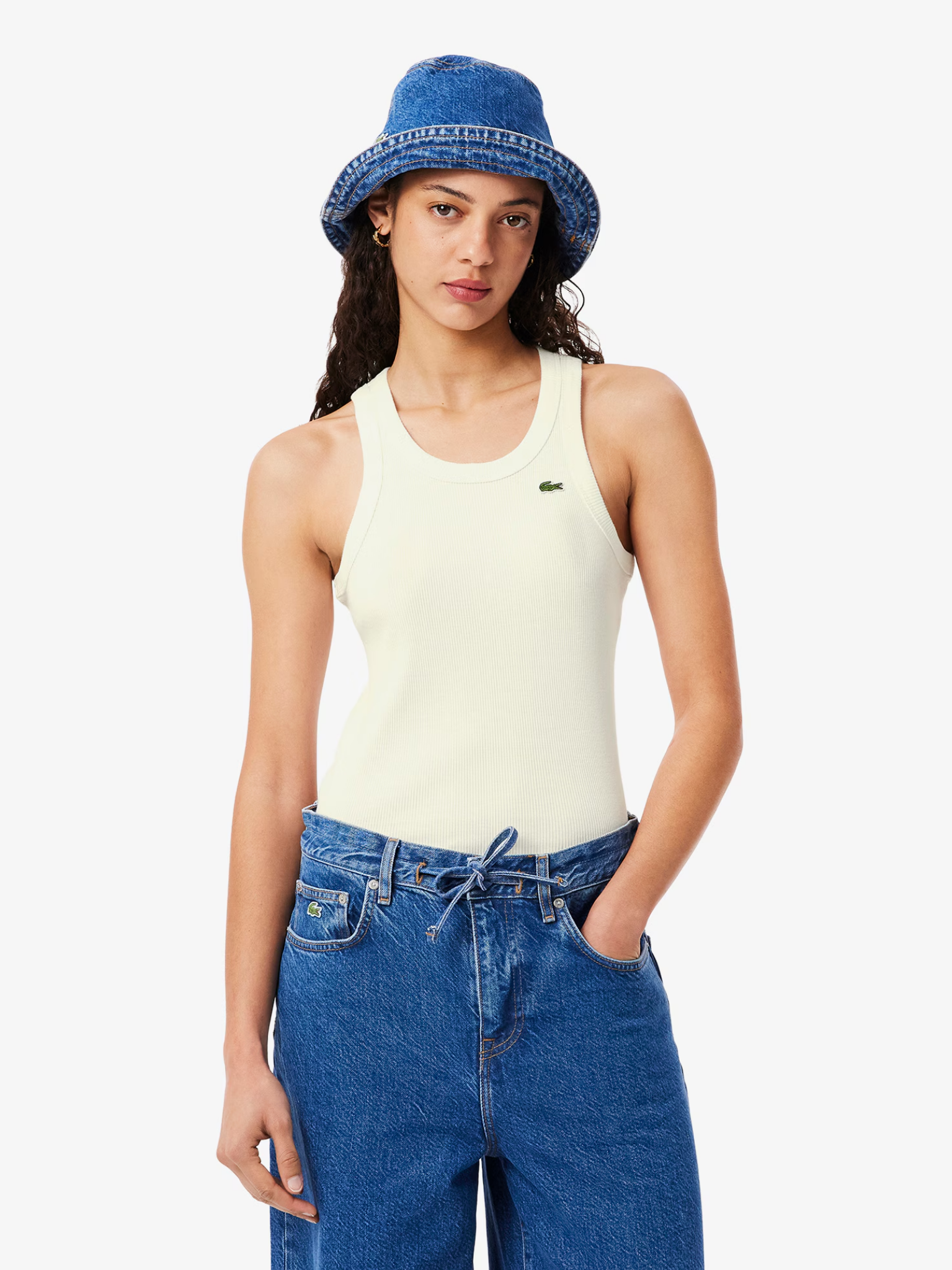 LACOSTE WOMEN Slim Fit Ribbed Cotton Tank Top White