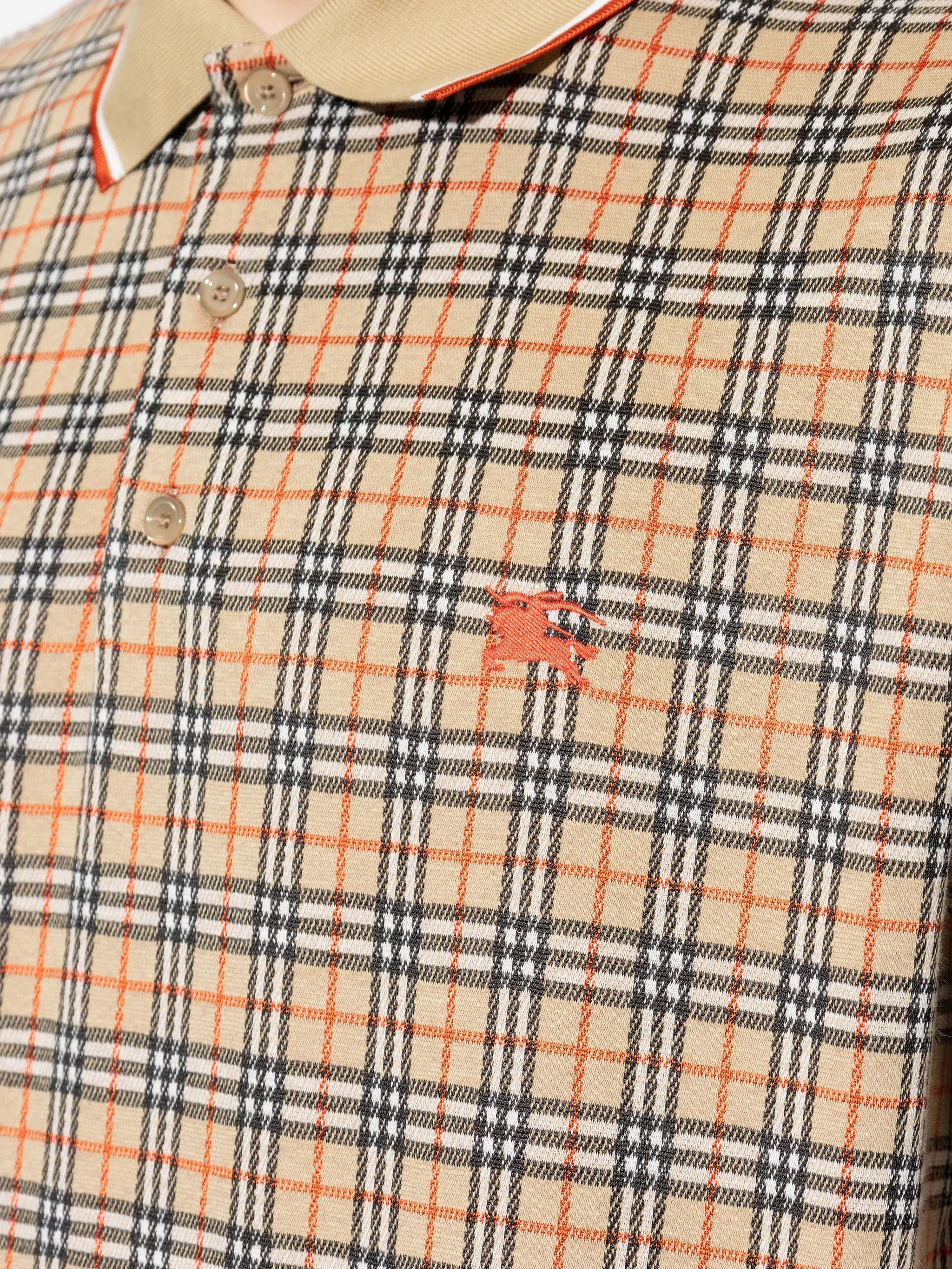 BURBERRY Check Cotton Blend Polo Shirt Sand Beige