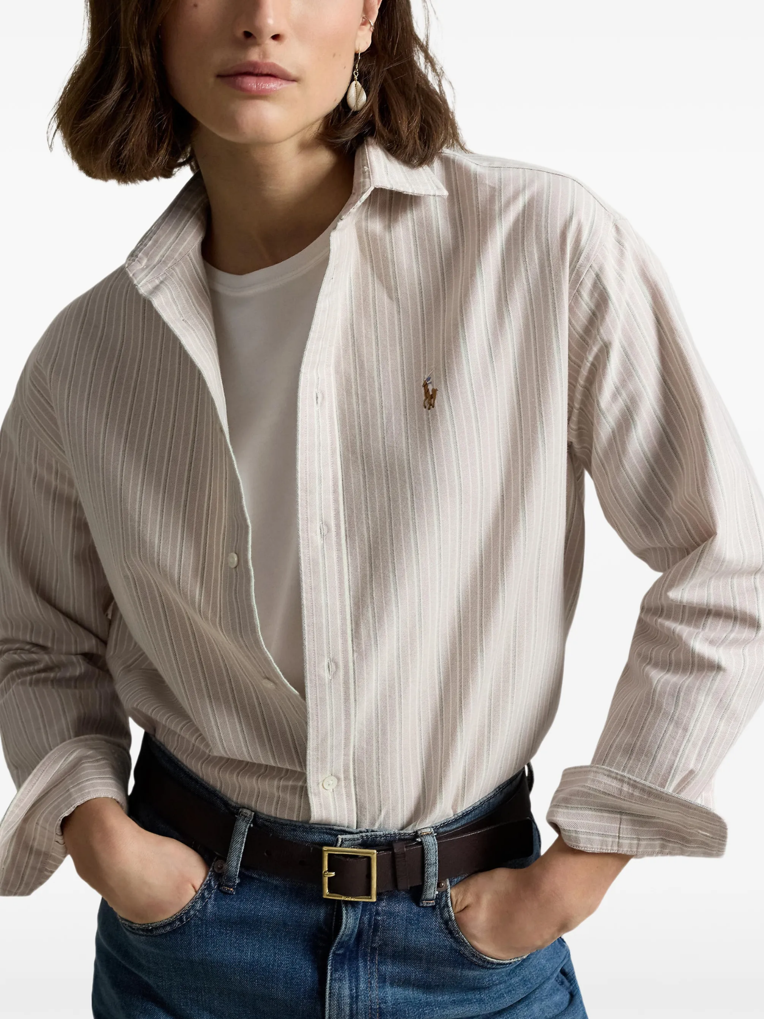 RALPH LAUREN WOMEN Relaxed Fit Cotton Oxford Shirt Purple/Green