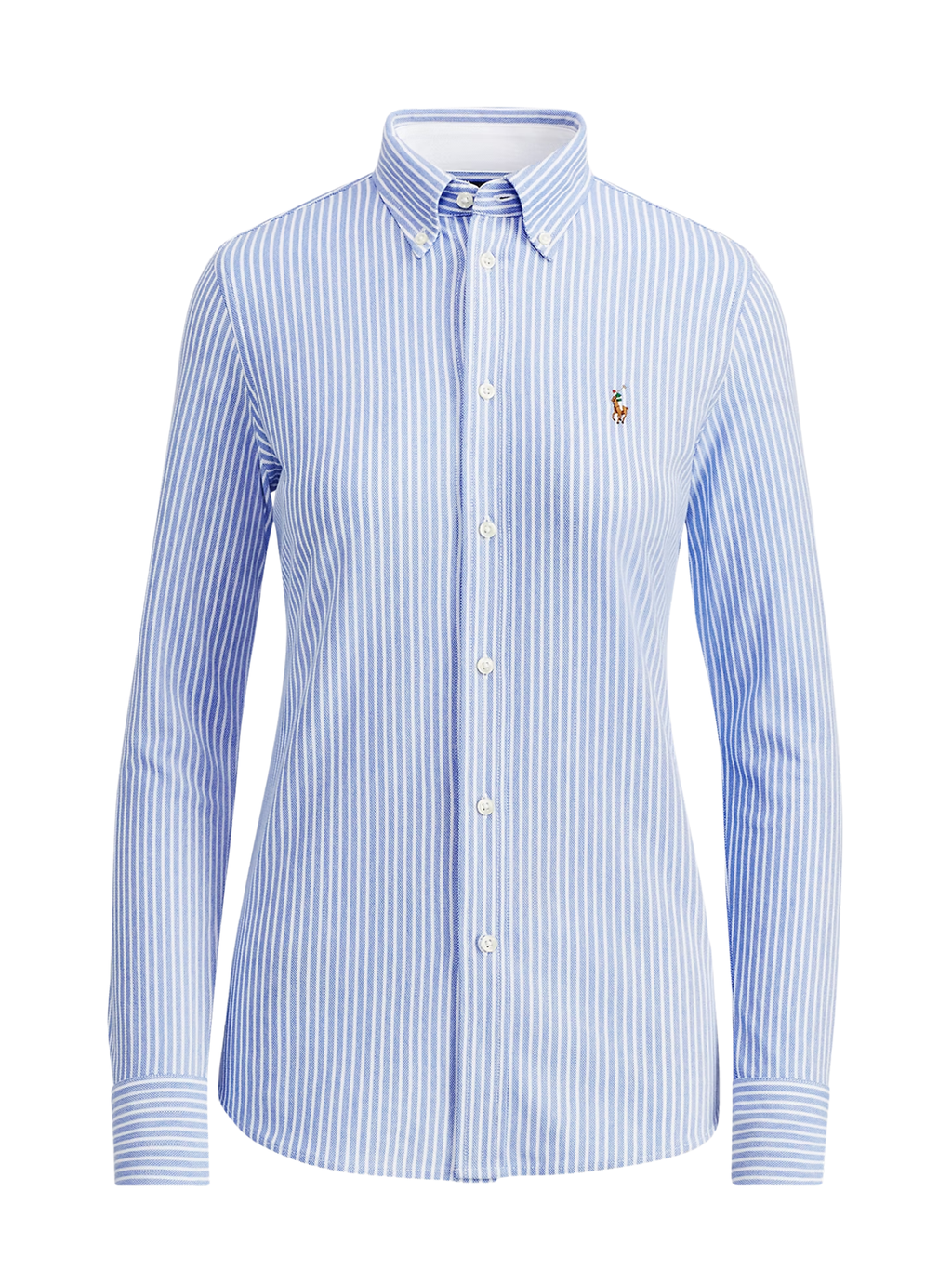 RALPH LAUREN WOMEN Striped Knit Oxford Shirt Blue/White
