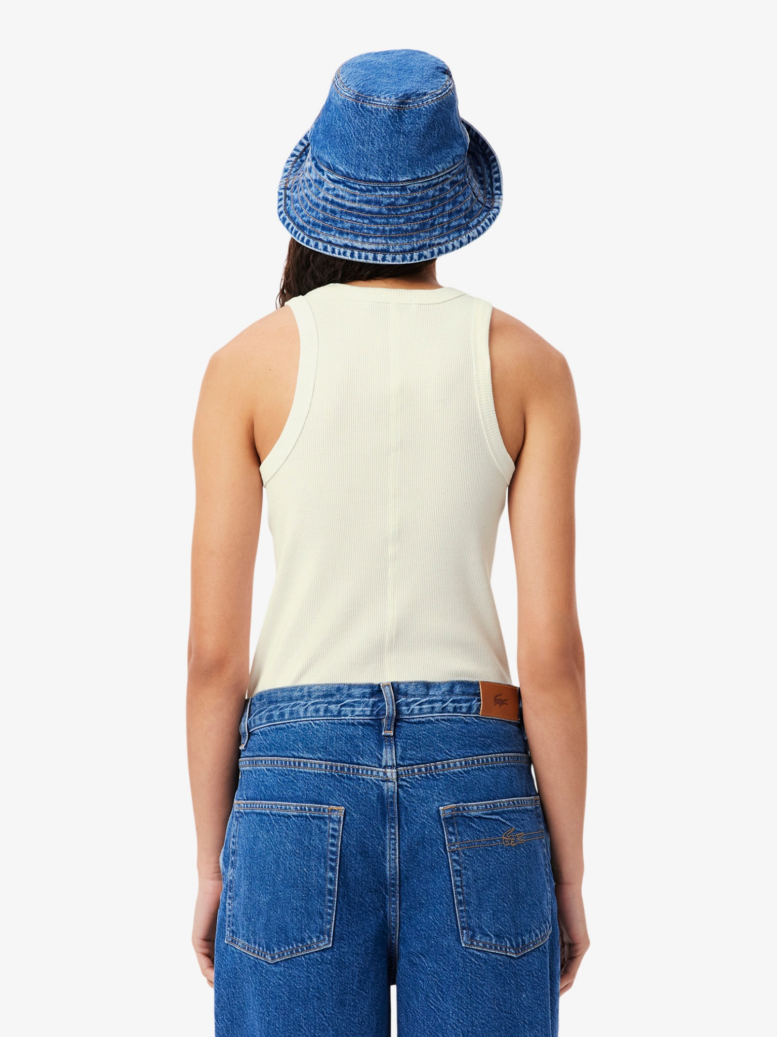 LACOSTE WOMEN Slim Fit Ribbed Cotton Tank Top White