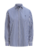 RALPH LAUREN WOMEN Relaxed Fit Striped Cotton Shirt Fall Royal/White